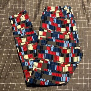 LulaRoe Geometric Block Print Leggings in Red, Blue, Black, and Cream